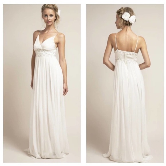Saja Dresses & Skirts - Saja Silk Wedding Dress Off-White IK6901 Silver Beaded Leaves Beachy Grecian 10